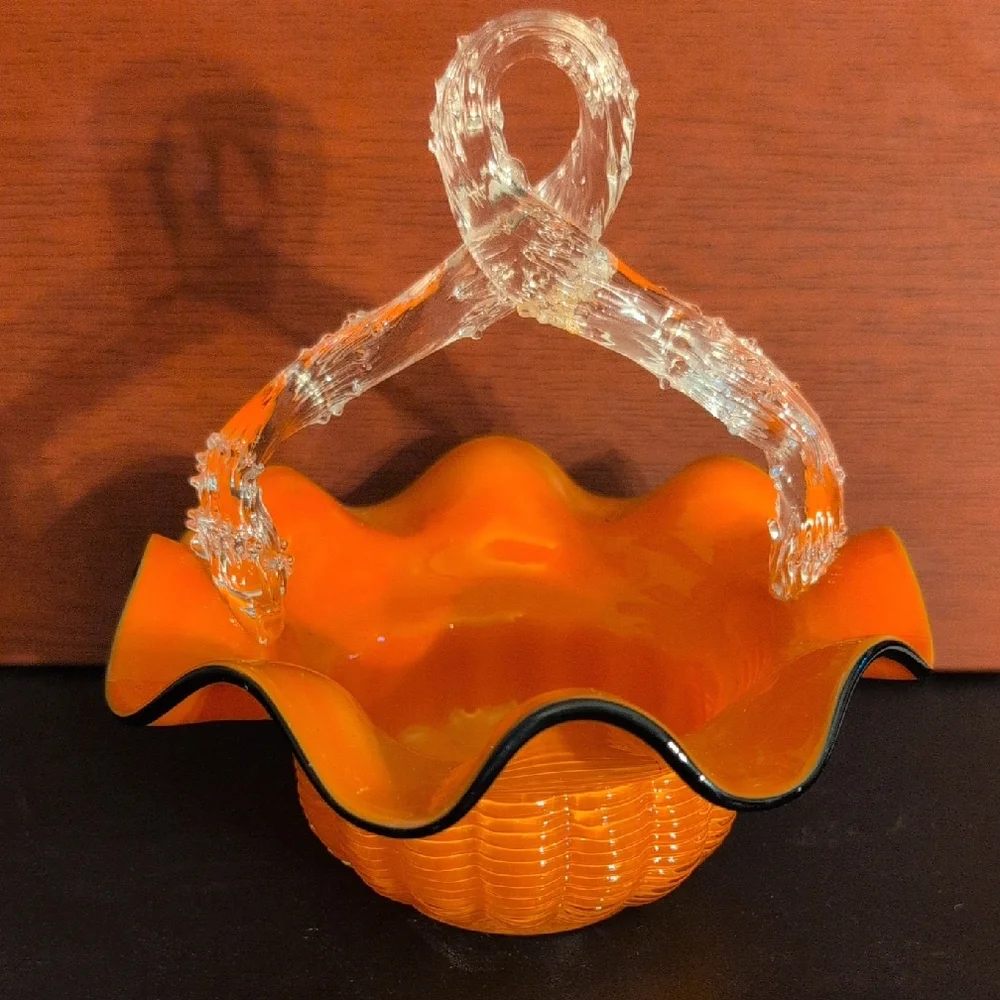 Vintage Hand Blown Glass Basket - Picture 1 of 6